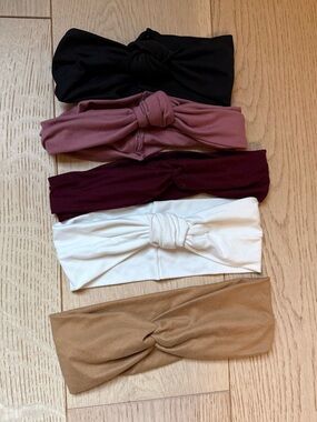 Knot Front Stretch Headbands - Black, Mauve, Burgundy, White, Tan